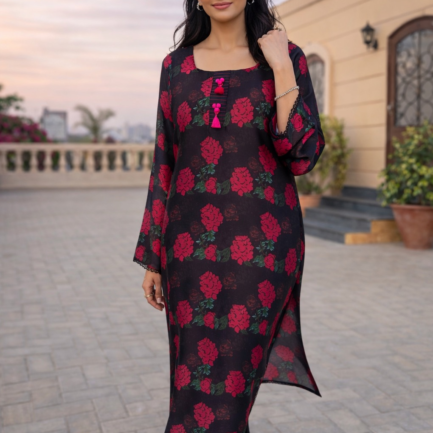KF-2602 Black & Red Floral Kaftaans