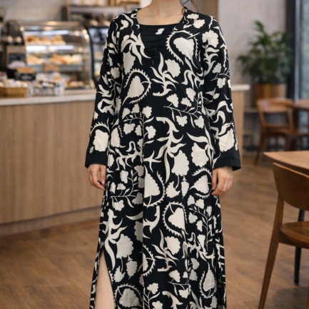 KF-2601 Black Printed Kaftaan
