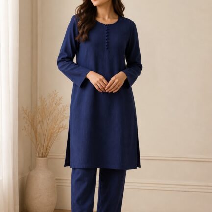 Kurta-trouser — crinkled textured