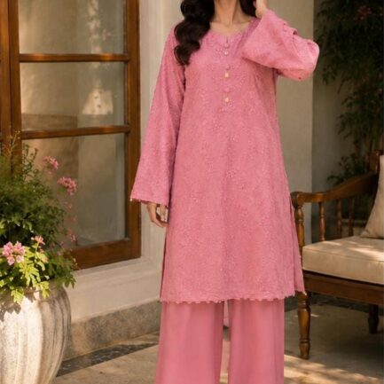 Pink Embroidered Shirt with Touser