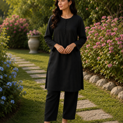 Black kurta trouser— crinkle textured